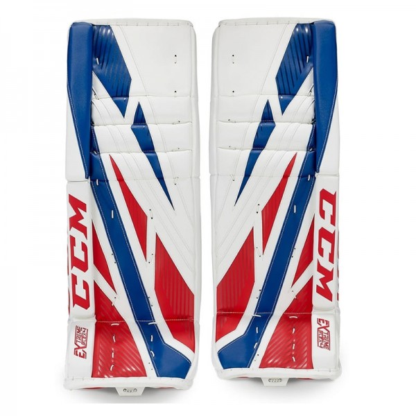 Bottes CCM Extreme Flex 4 Pro Senior blanc rouge bleu royal